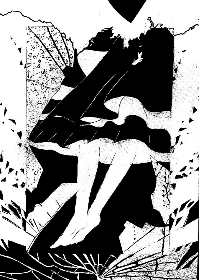 雨の日、割れた窓