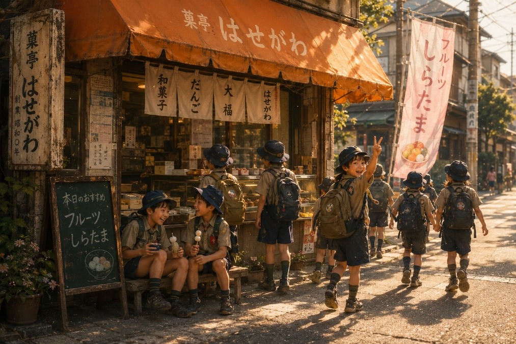 街角、小さな勇者たちの休息